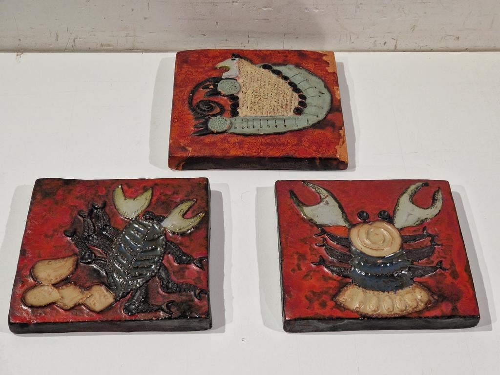 Set van 3 brutalist tegel amphora perignem ,  wanddecoratie, Enlèvement ou Envoi