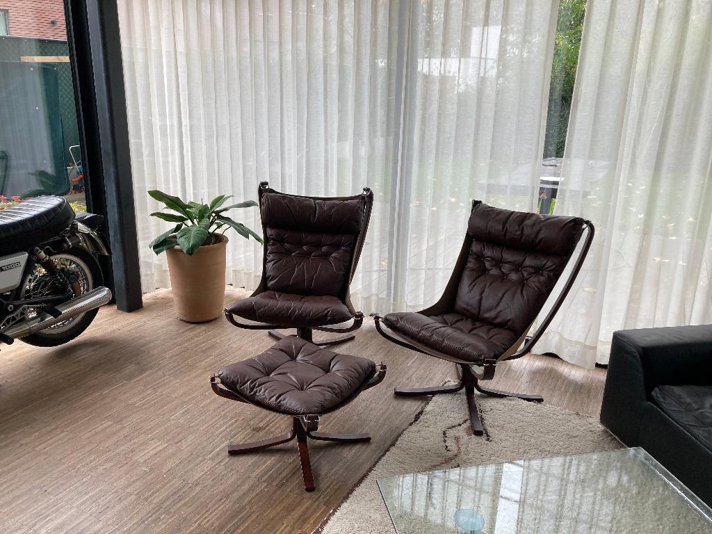 Vintage: sigurd ressel falcon chair set, Ophalen, Zo goed als nieuw, Leer