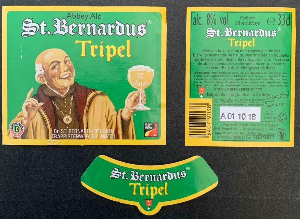 Étiquette de bière St-Bernardus triple Brasserie St-B. 2o2, Collections, Enlèvement ou Envoi, Utilisé, Autres types, Autres marques
