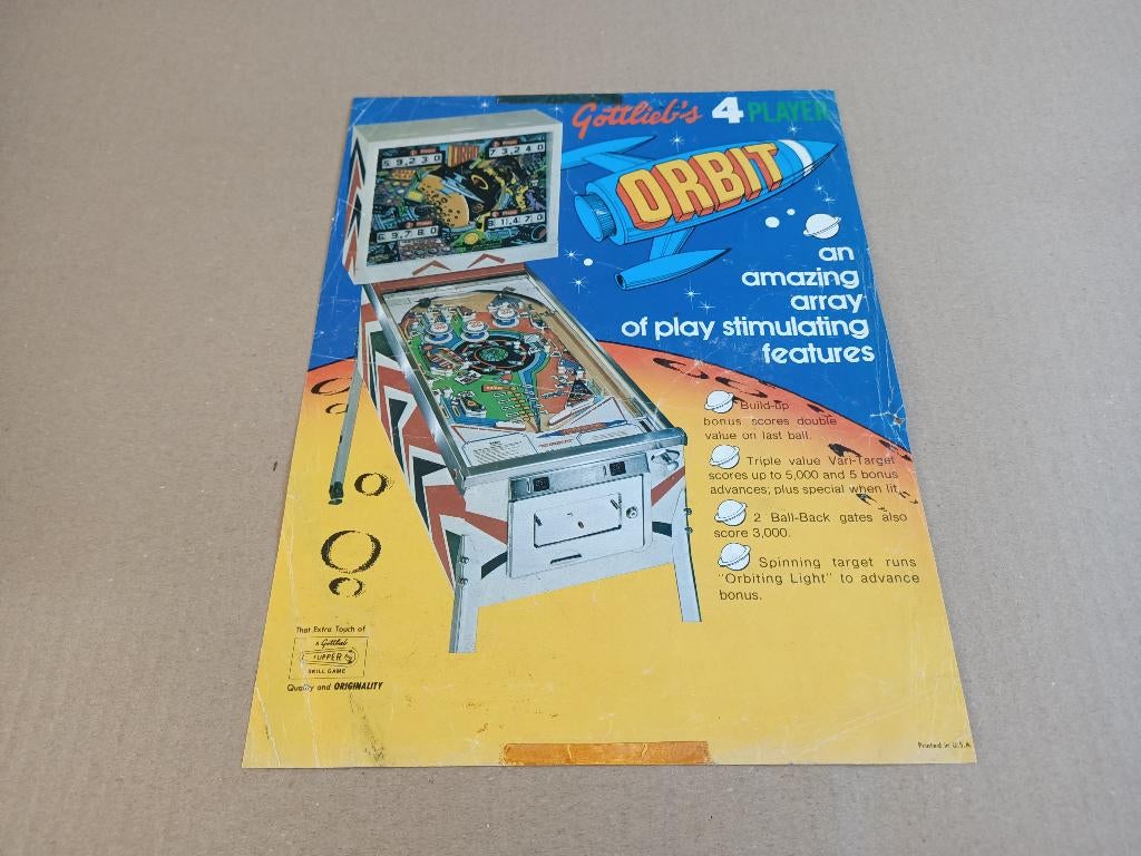 Flyer: Gottlieb Orbit (1971) Flipperkast, Verzamelen, Automaten | Flipperkasten, Ophalen of Verzenden, Flipperkast, Gottlieb