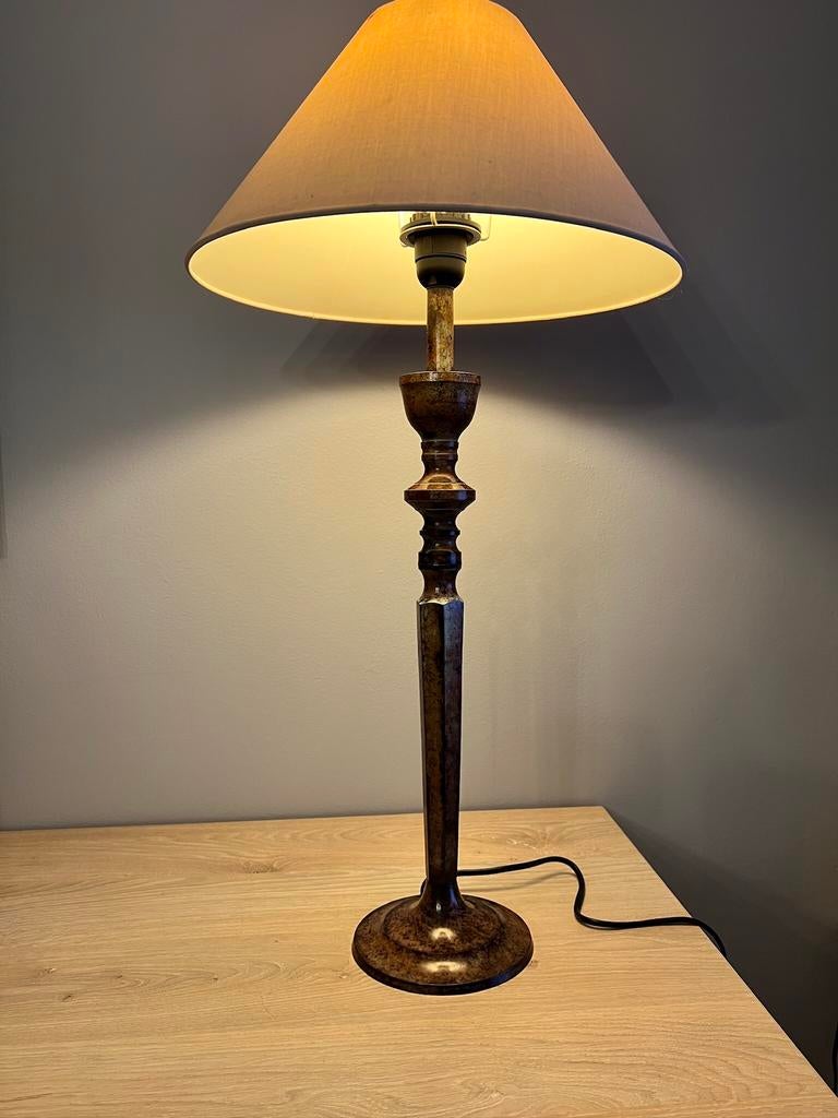 Vintage Stijl Tafellamp metaal bronzen afwerking 70 cm, Ophalen, Zo goed als nieuw, Metaal