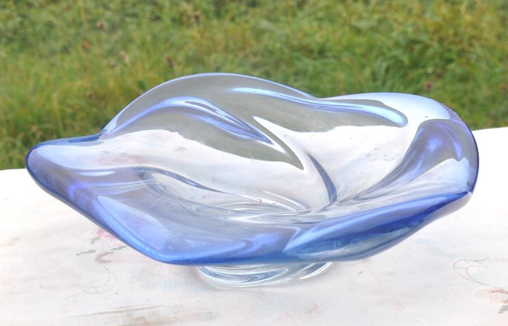 plat milieu de table cristal carré vague bleu, Enlèvement ou Envoi
