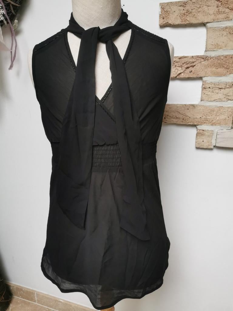 Très joli chemisier tunique en voile noir, Enlèvement ou Envoi, Comme neuf, Taille 38/40 (M), Noir