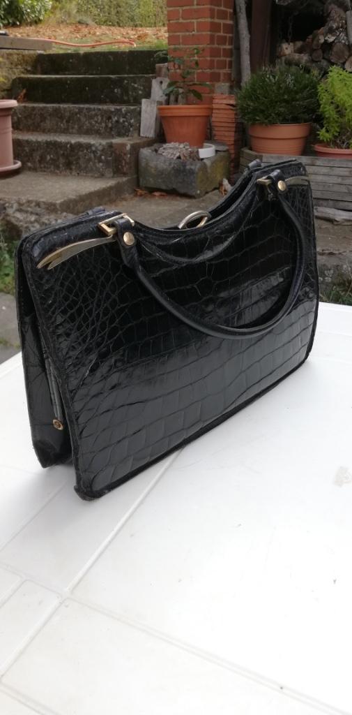 Sacoche vintage noire aspect peau de crocodile, Enlèvement ou Envoi, Comme neuf, Noir, Cuir
