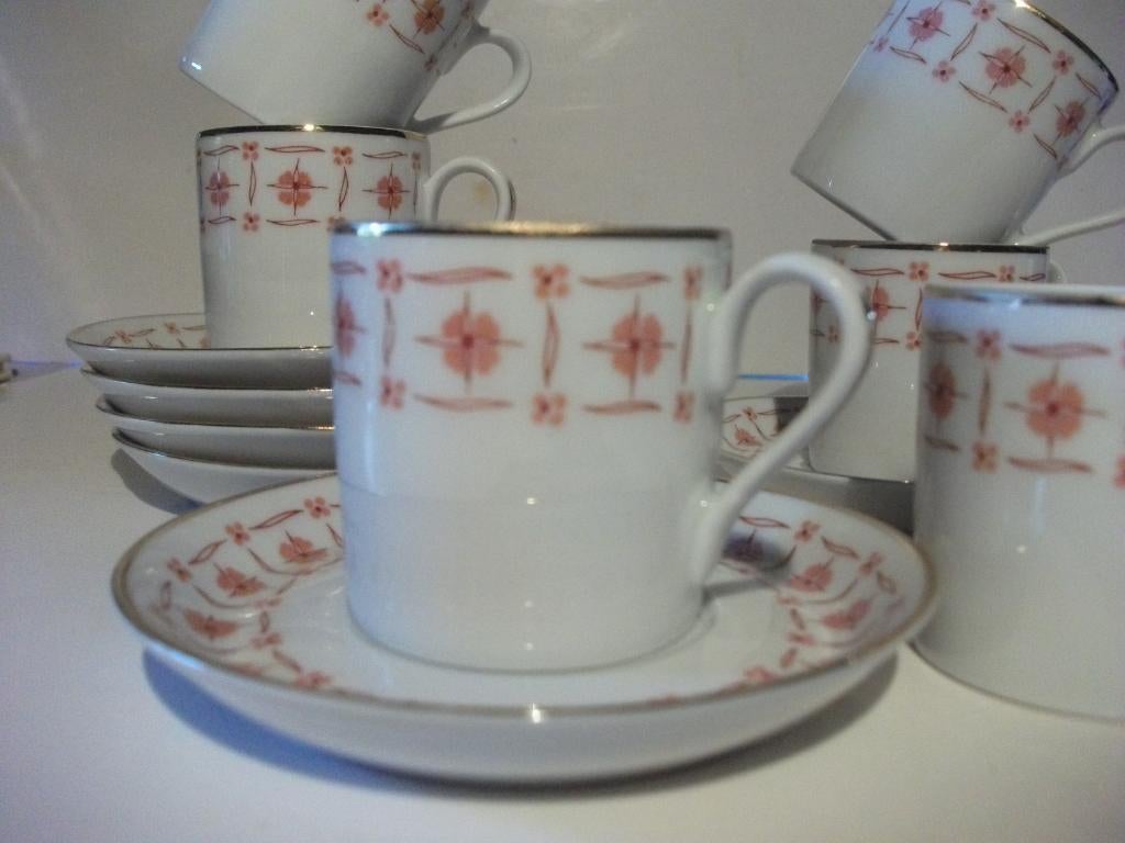 6 tasses café moka Bavaria blanches avec bord doré, Enlèvement, Comme neuf