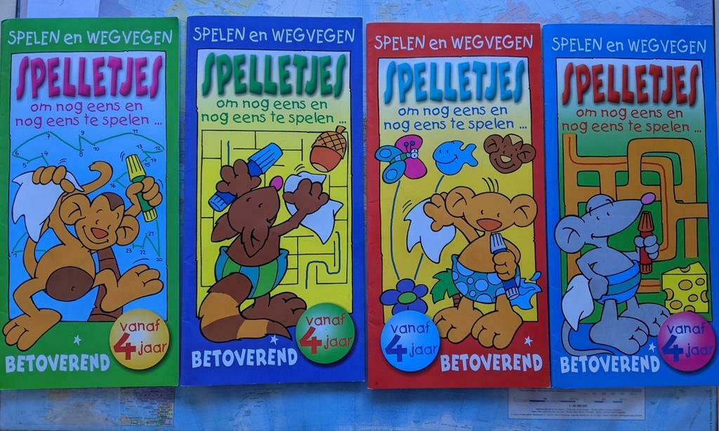 4 livres avec des jeux, jouez et essuyez, à partir de 4 ans, Enlèvement ou Envoi, Comme neuf