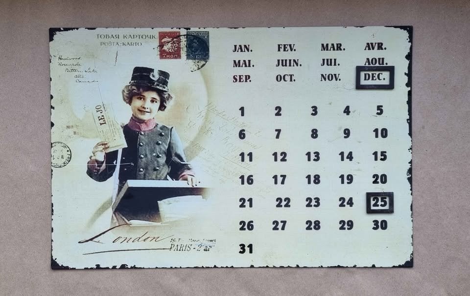 Calendrier rétro Londres-Paris, métal + cadres magnétiques, Divers, Calendriers, Comme neuf, Calendrier annuel, Enlèvement ou Envoi