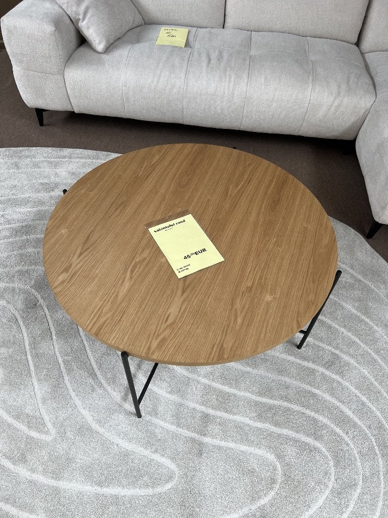 Salontafel Fineer op zwarte poten met lichte gebruikssporen, Ophalen, 50 tot 100 cm, Overige materialen, Rond