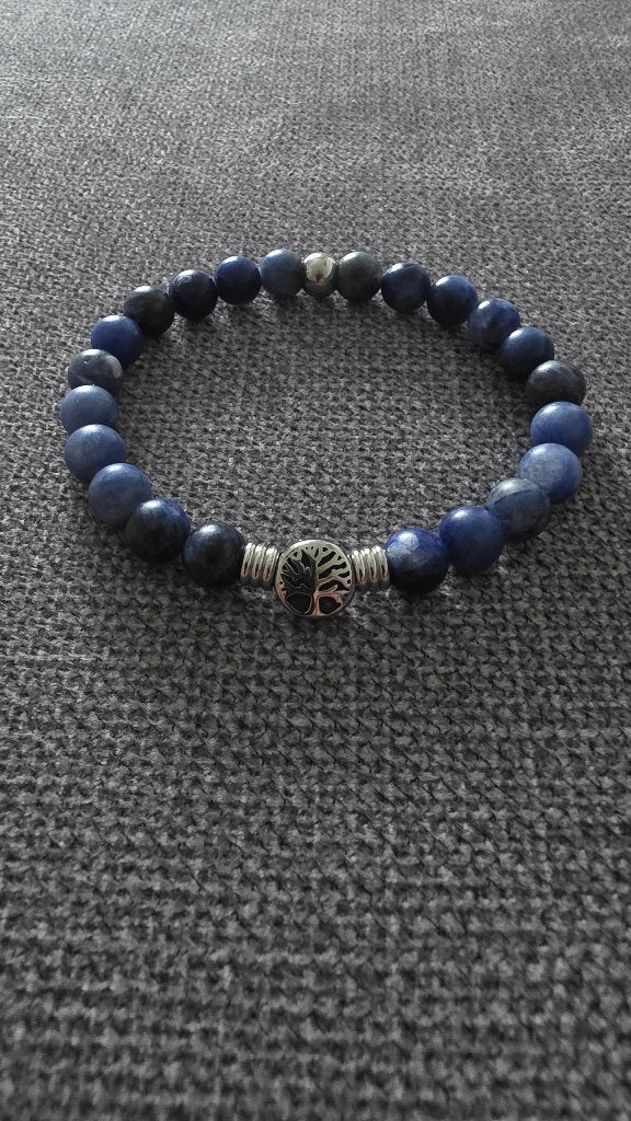 Bracelet Homme  Pierre Naturelle (Sodalite)&Acier Inoxydable, Neuf, Enlèvement ou Envoi, Avec bracelets à breloques ou perles