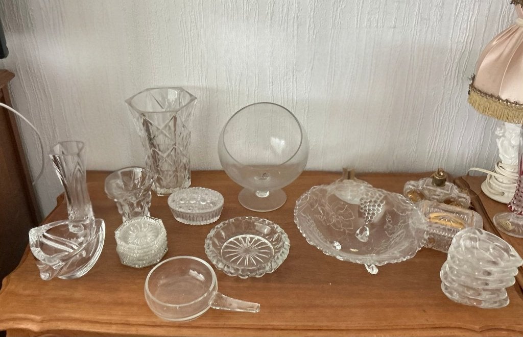Verrerie : vases, cendrier, plat..., Enlèvement, Utilisé, Autres types