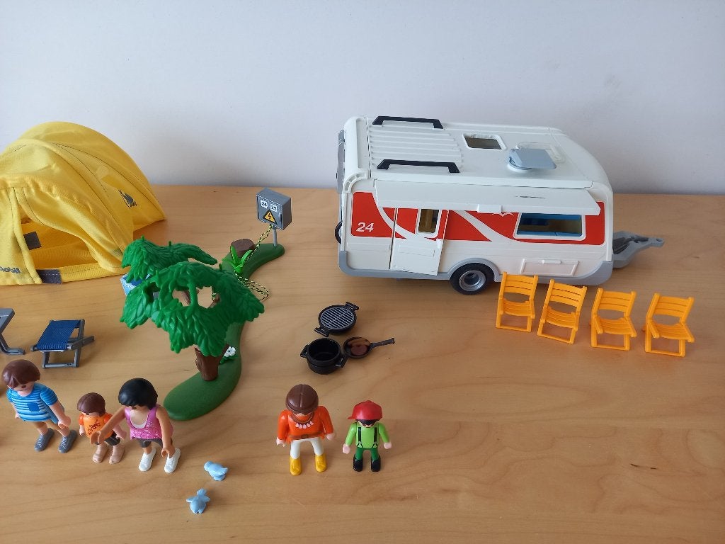playmobil - kamperen met tent en caravan, Enlèvement, Comme neuf, Kit complet, Autres types