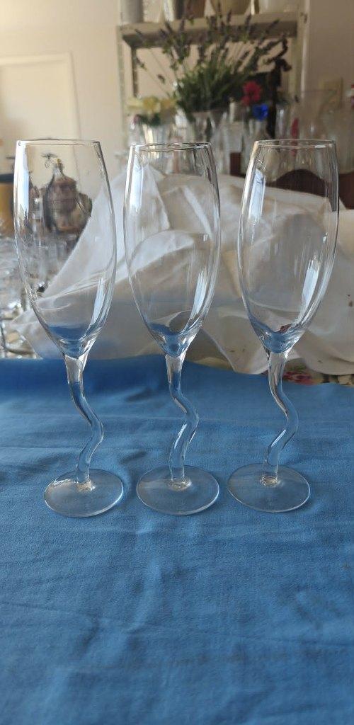 glazen champagne cava  3 stuks speciale steel, Ophalen of Verzenden, Zo goed als nieuw, Overige typen