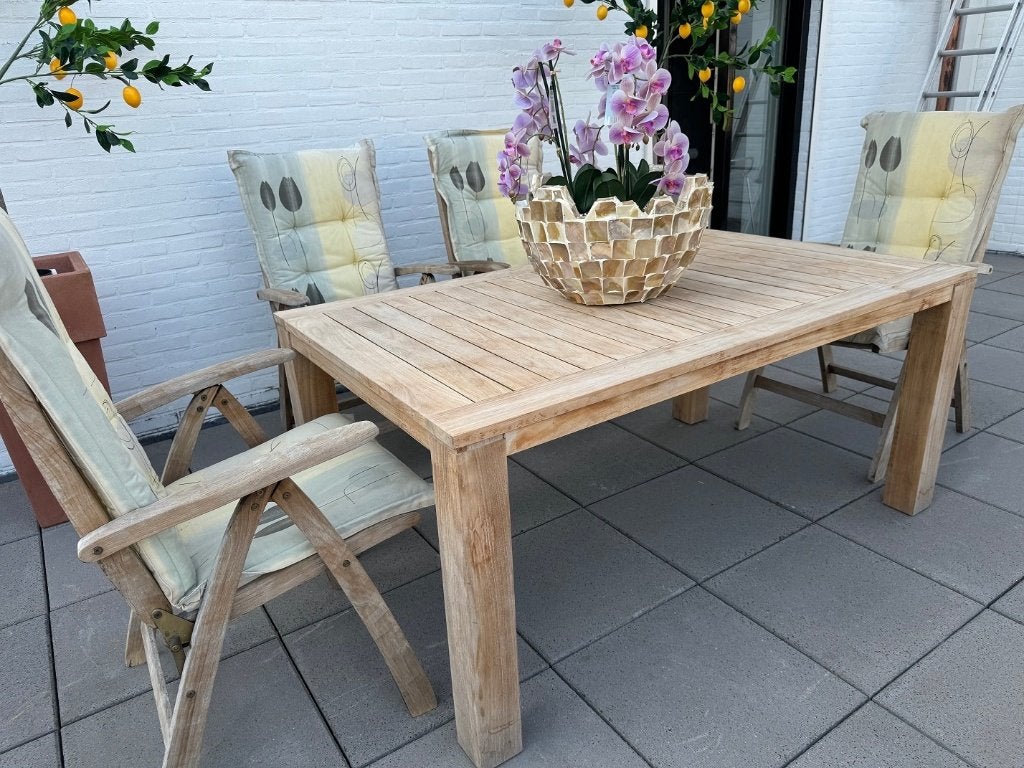 Massief teak tuintafel 165 x 100 eettafel teakhout, Enlèvement