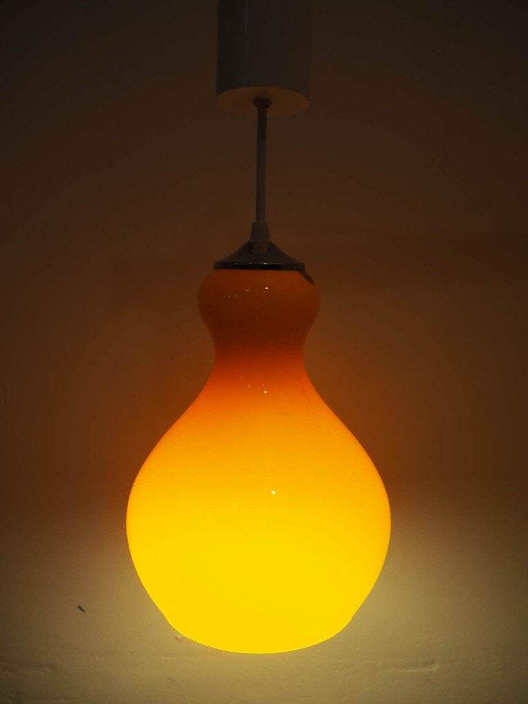 Mid-Century oranje opaline hanglamp, 1970s, Antiek en Kunst, Ophalen of Verzenden