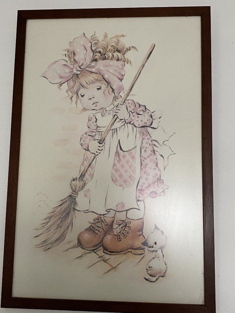 vintage Holly Hobbie poster in kader, Ophalen, Met lijst, A1 t/m A3, Overige onderwerpen