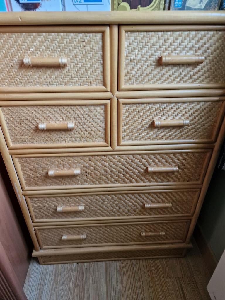 Vintage rotan ladekast, B69xH96xD37 en hoekkast B45x45xH72, Huis en Inrichting, Kasten | Ladekasten, Ophalen