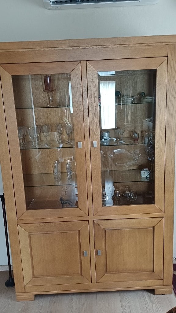 Vitrine-kast (Eiken), Huis en Inrichting, Kasten | Vitrinekasten, Ophalen, Met deur(en), Eikenhout, Zo goed als nieuw