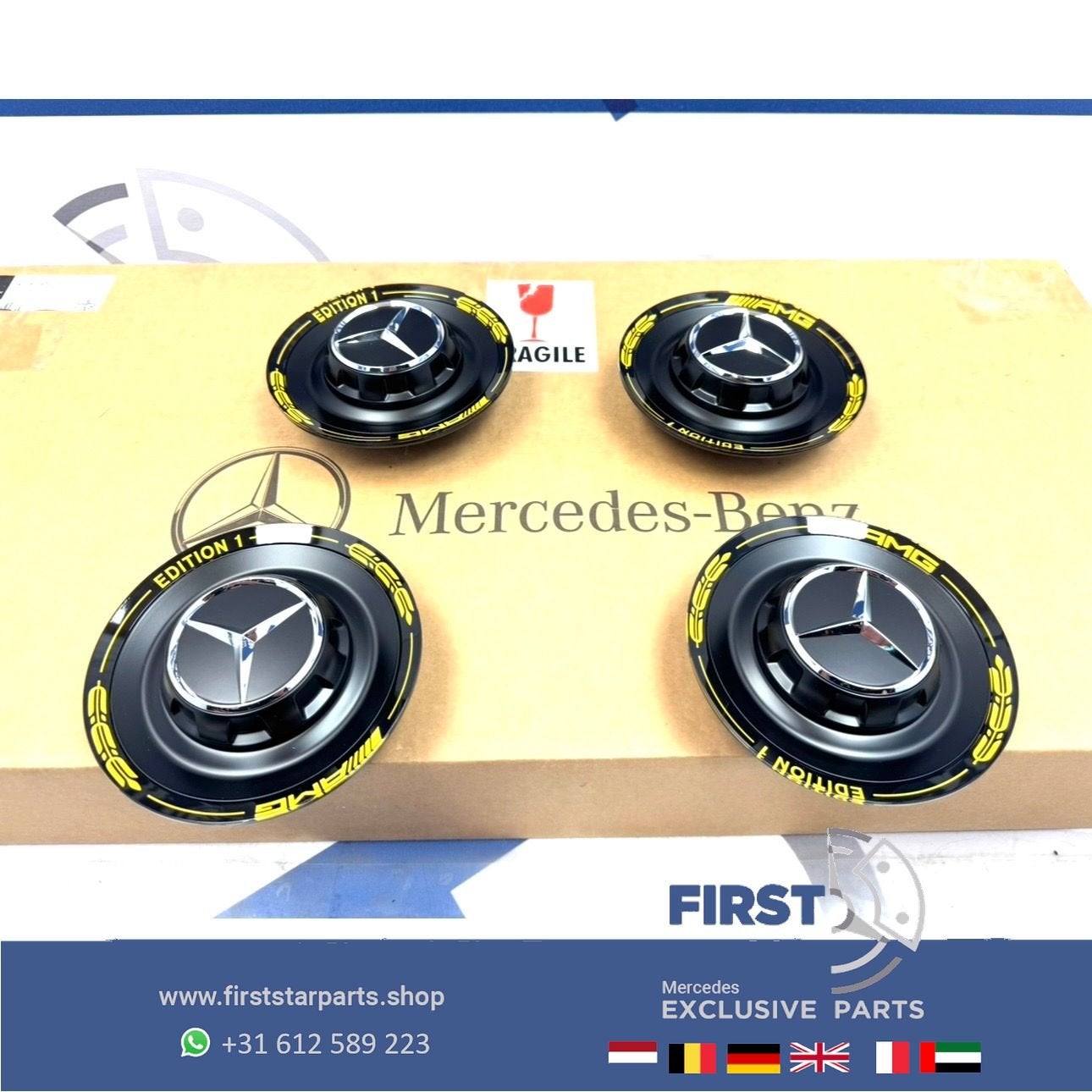 EDITION 1 AMG NAAFKAPPEN SET 4 ZWART GEEL W253 C253 GLC63 GL, Auto-onderdelen, Gebruikt, -, -, Ophalen of Verzenden