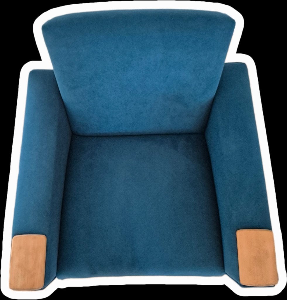 Fauteuil vintage scandinave/mid-century années 1960 bleu, 75 à 100 cm, Mid century, scandinave, vintage, 1960, bleu canard, velours