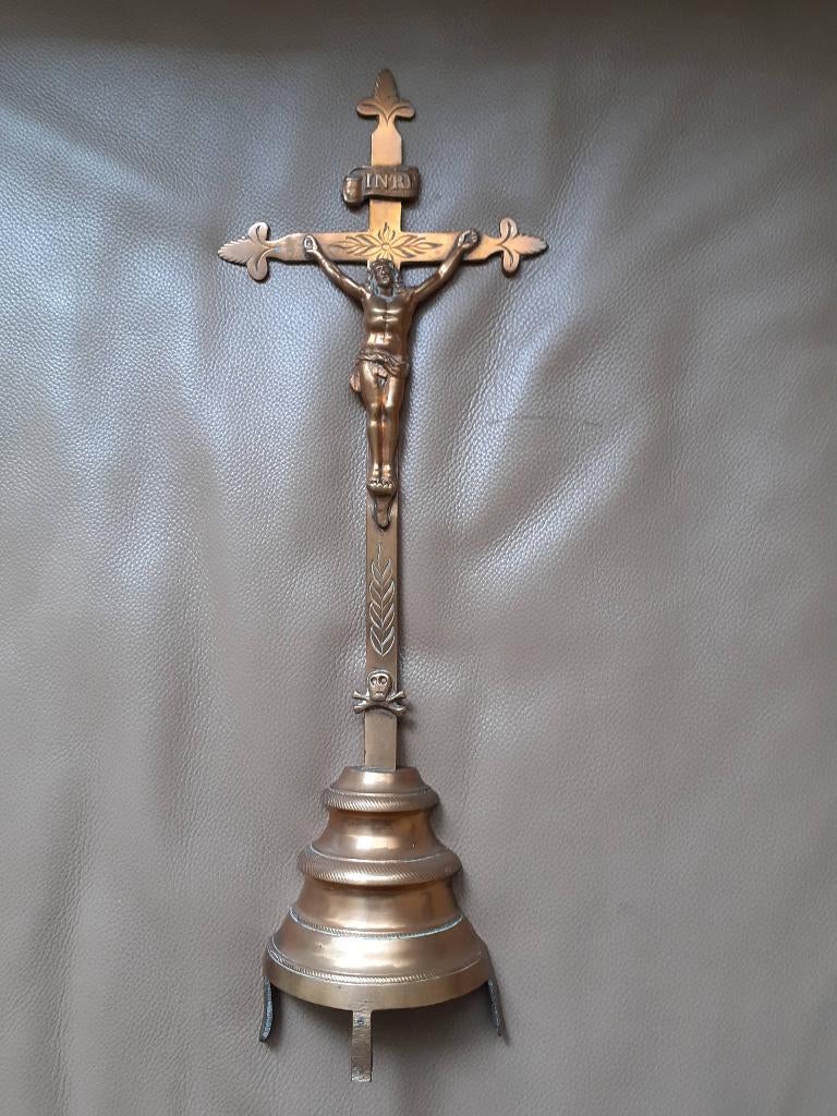 Mooi oud koperen kruisbeeld, Verzamelen, Ophalen, Beeld(je), Christendom | Katholiek