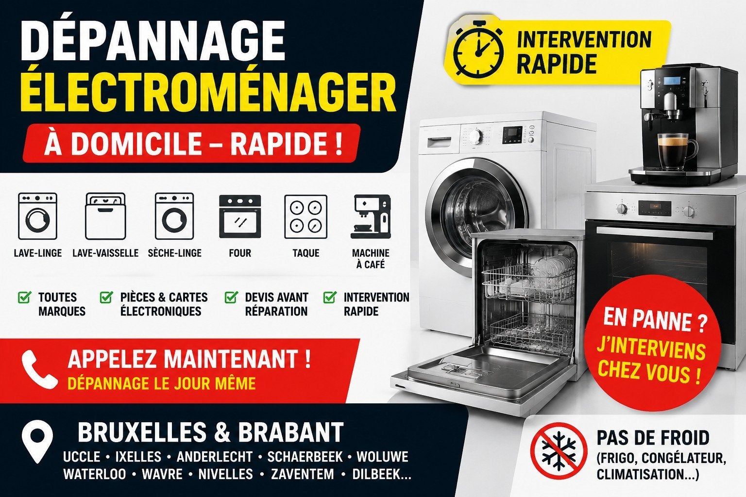 Dépannage électroménager, Reparation à domicile 7j7, Electroménager, Enlèvement