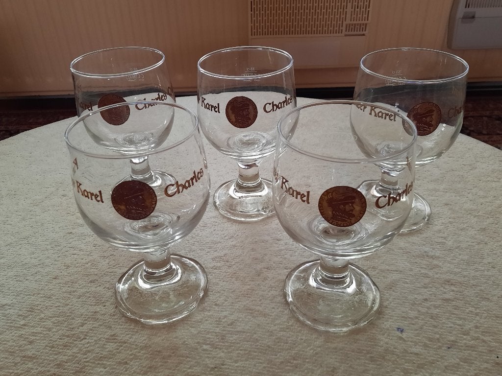5 bierglazen Keizer Karel/Charles Quint, Ophalen, Zo goed als nieuw, Glas of Glazen, Overige merken