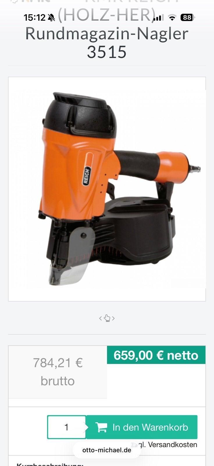 Holzher 3515 met 5 rollen inox nagels, Ophalen, Gebruikt