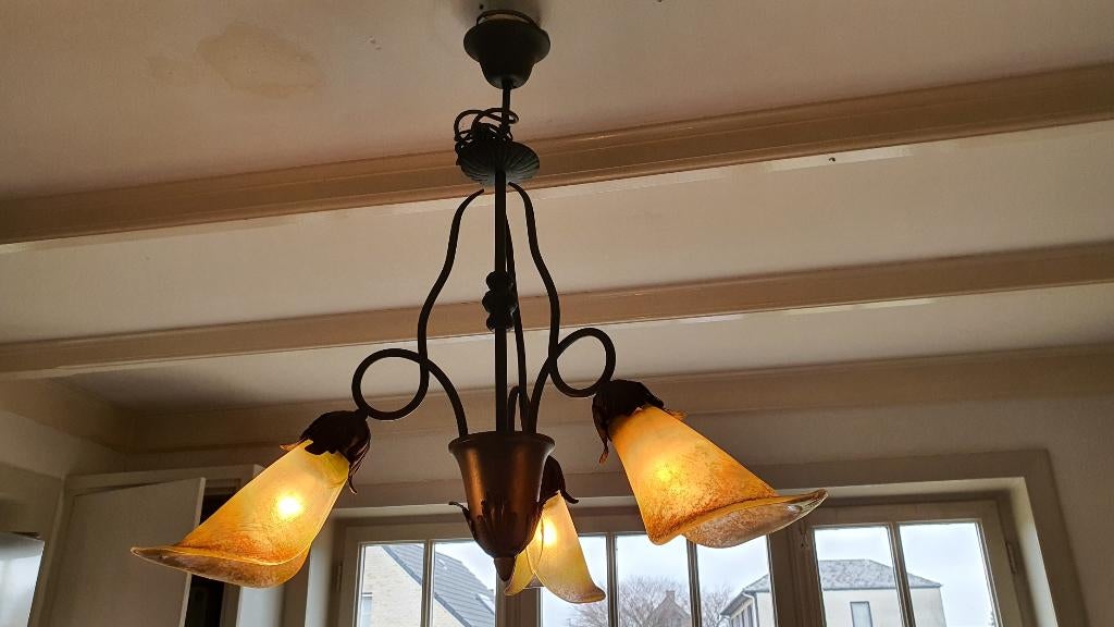 Hanglamp met 3 kelken hangt nog in huis.Nog in zeer goede st, Huis en Inrichting, Lampen | Hanglampen, 50 tot 75 cm, Zo goed als nieuw