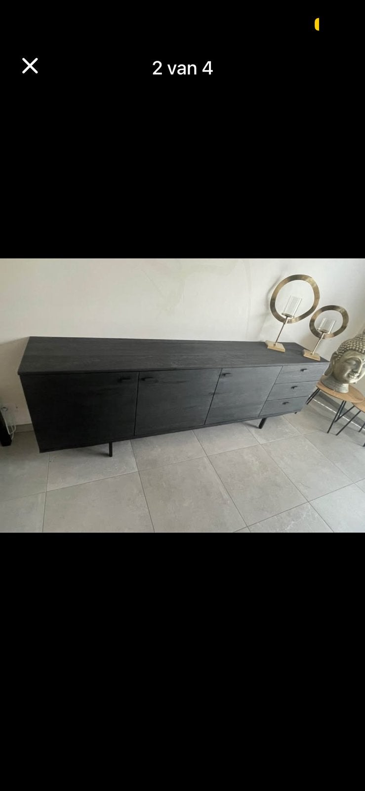 Salle à manger complète en bois noir Steven, Neuf, 200 cm ou plus, Moins de 100 cm, Enlèvement