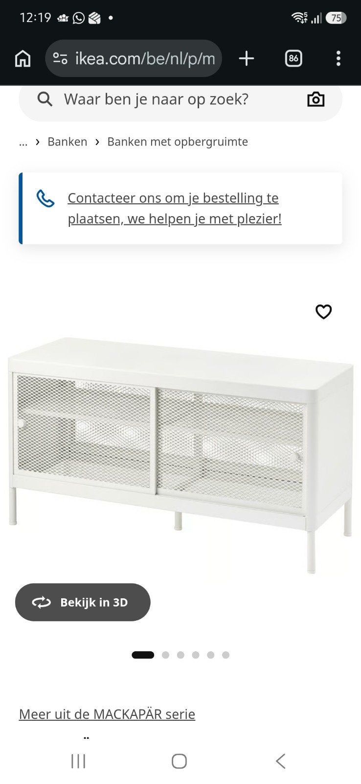 MACKAPAR Opbergbank met schuifdeur wit, Maison & Meubles, Enlèvement