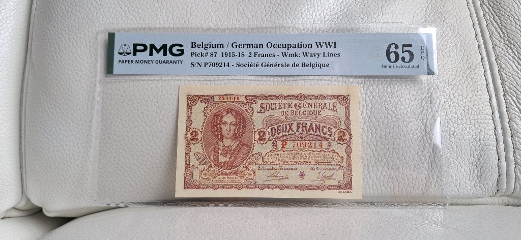 2 Francs 1916 - Sociedad General - PMG-65EPQ, Timbres & Monnaies, Billets de banque | Belgique, Envoi, Billets en vrac