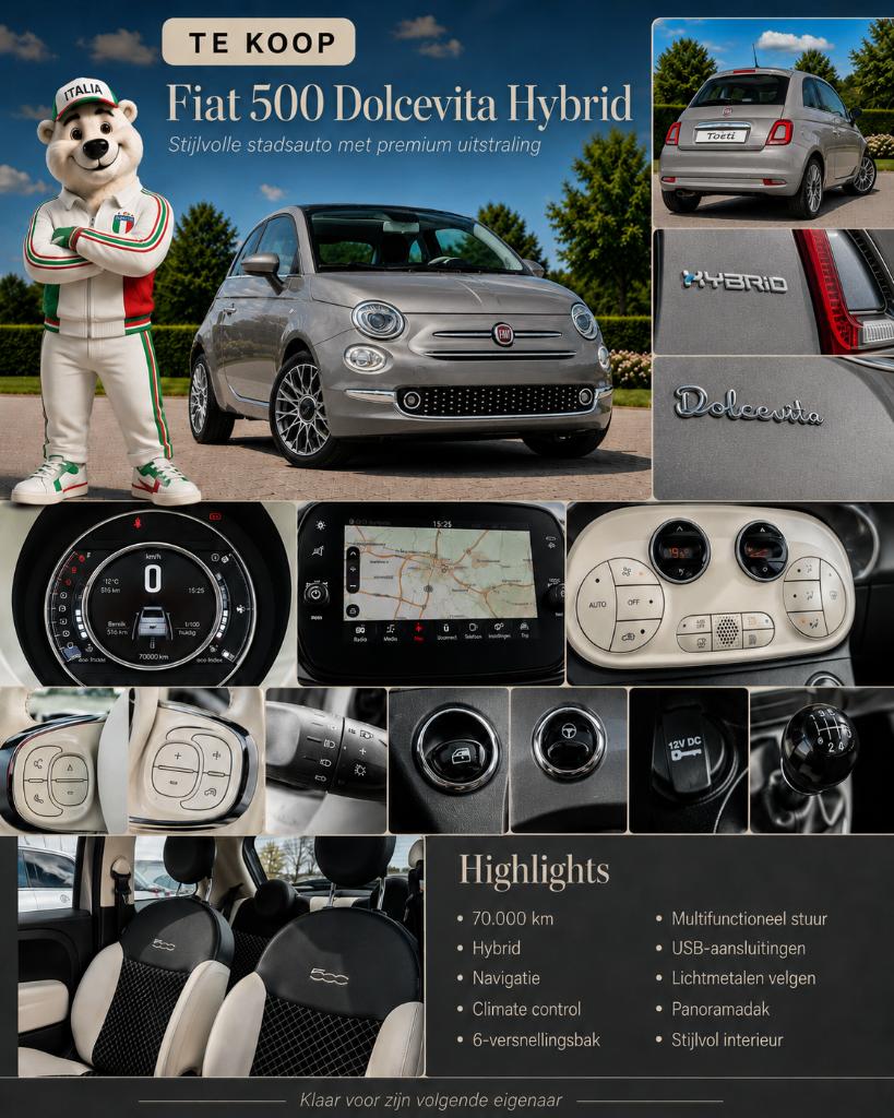 3 X Fiat 500  Hybrid Dolcevita Full Option Turbo, Auto's, 980 kg, 4 cilinders, 0 kg, Vierwielaandrijving