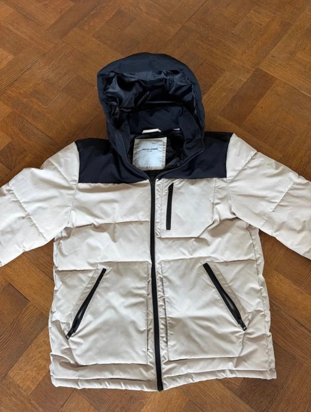 Jack&Jones puffer jacket, Kleding | Heren, Ophalen, Zo goed als nieuw, Maat 46 (S) of kleiner, Beige