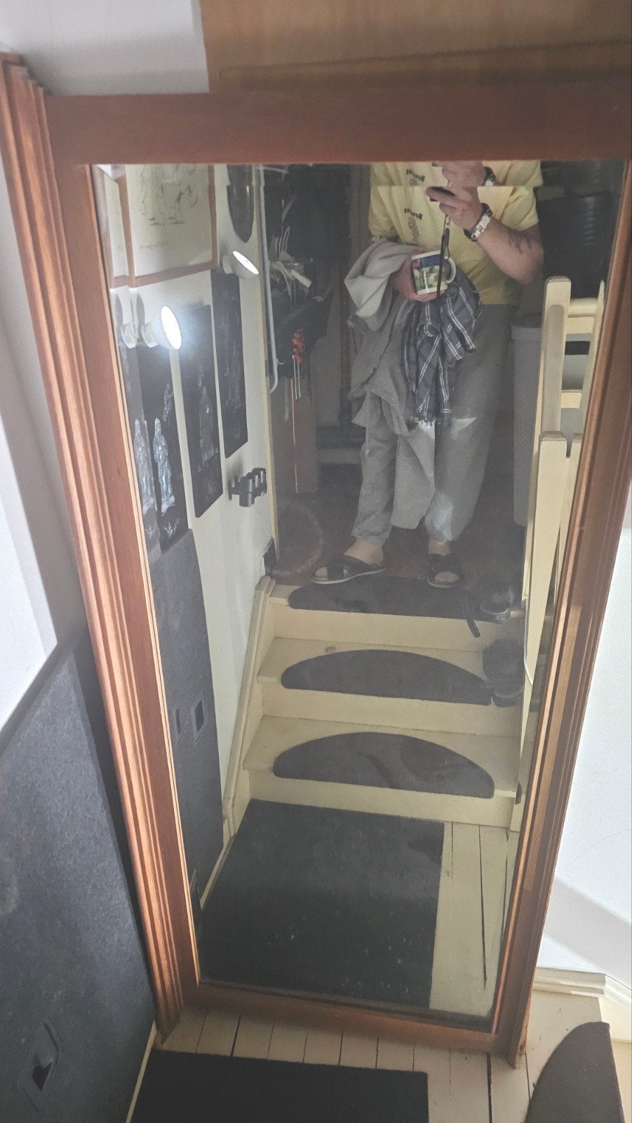 Miroir 175cm sur 80 avec contour en chêne  en parfait état, Enlèvement