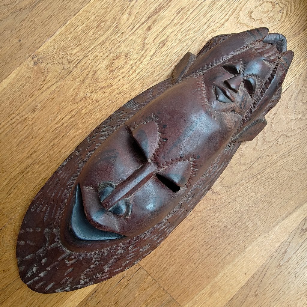 Afrikaans masker van 61cm, Antiek en Kunst, Ophalen, Handgemaakt, Hout, Bruin
