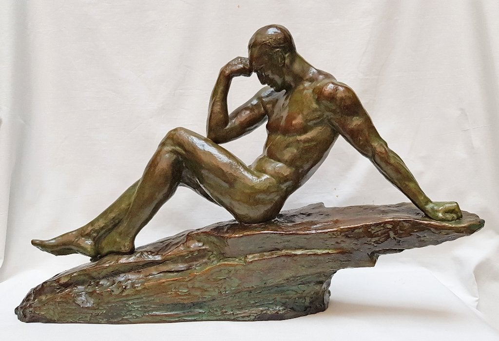 Statue Art Déco - Pierre Le Faguays., Antiquités & Art, Vert, Statue, Enlèvement ou Envoi, Art deco