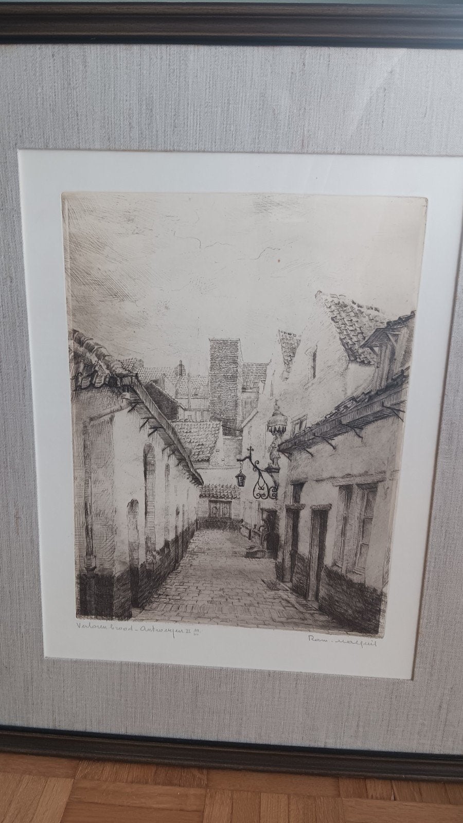 Tekening van Romain Malfliet, Antiek en Kunst, Ophalen, Tekening, Achter glas