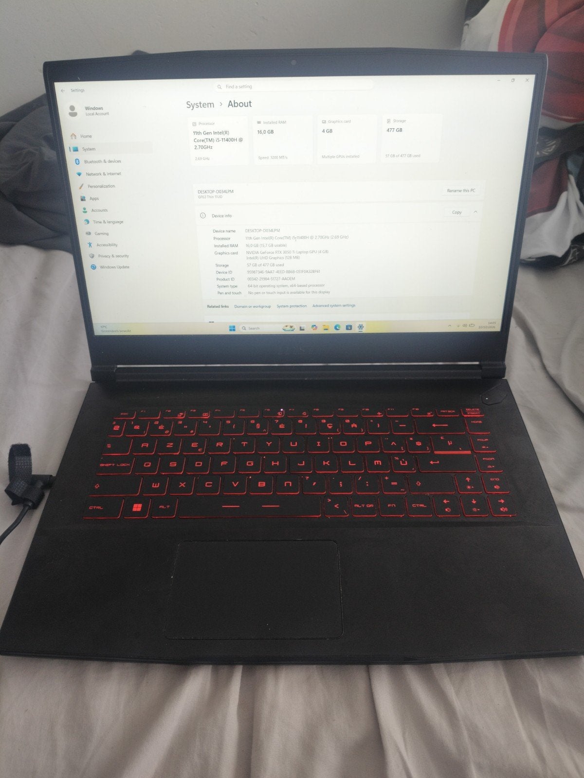 MSI gf63 11ud i5 rtx3050 gaming, Informatique & Logiciels, MSI gf63 rtx 3050, Enlèvement, Gaming, SSD