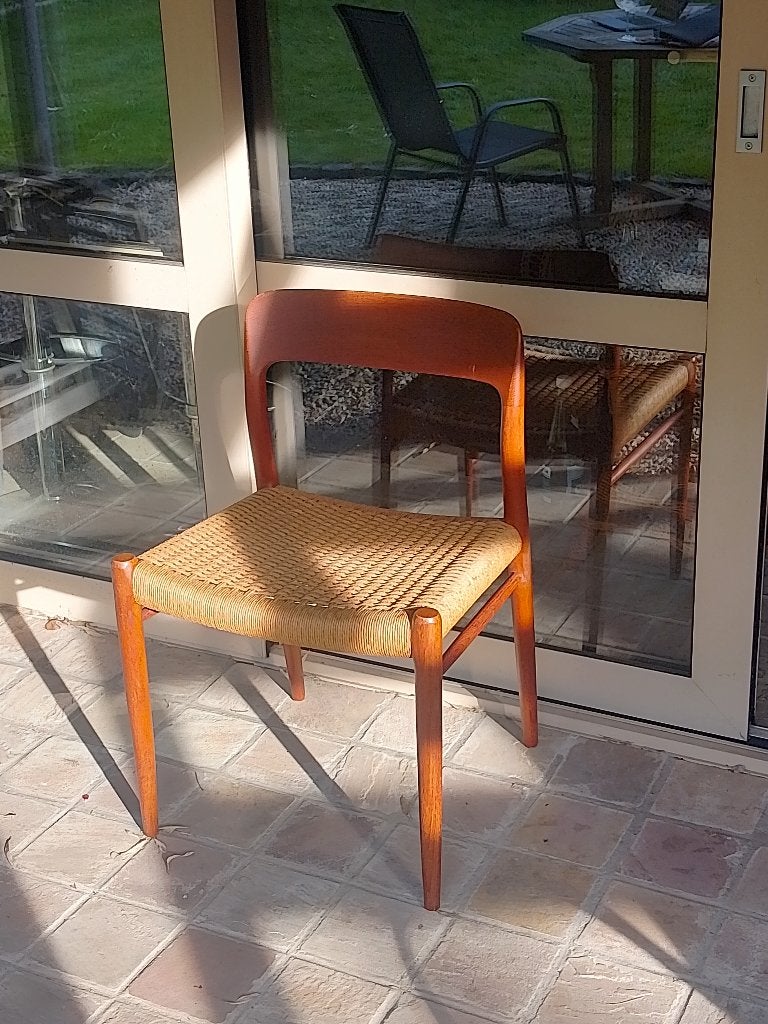 4 x Deens design eetkamerstoelen Niels Otto Møller model 75, Huis en Inrichting, Stoelen, Gebruikt, Vier, Hout, Riet of Rotan