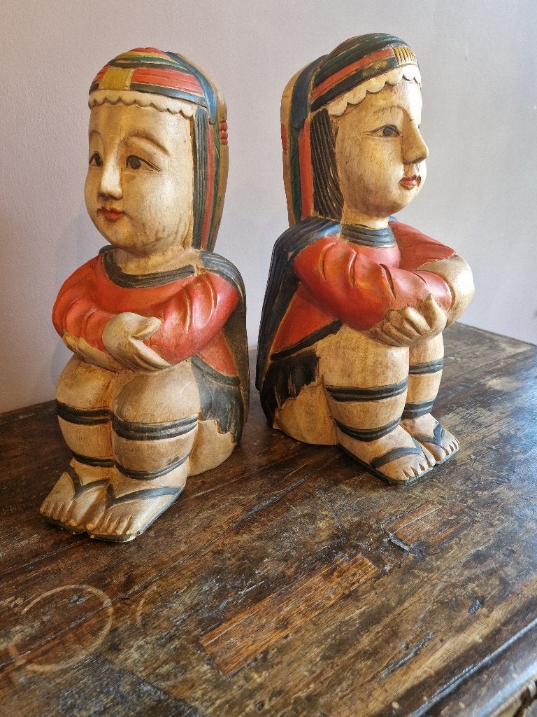 Handgesneden Aziatische houten figuren, Ophalen of Verzenden