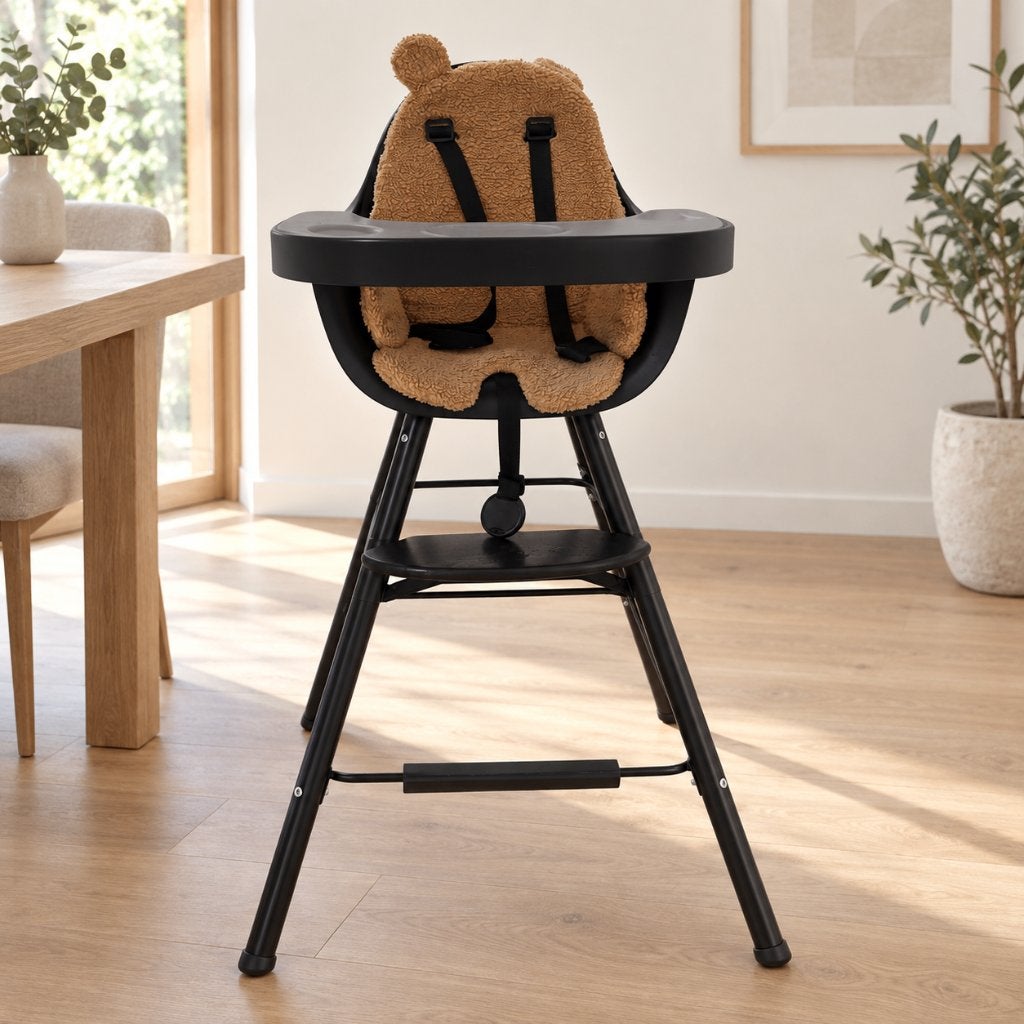 Childhome Evolu 2 eetstoel zwart +accessoires en extra zitje, Ophalen, Zo goed als nieuw, Meegroeistoel, Afneembaar eetblad