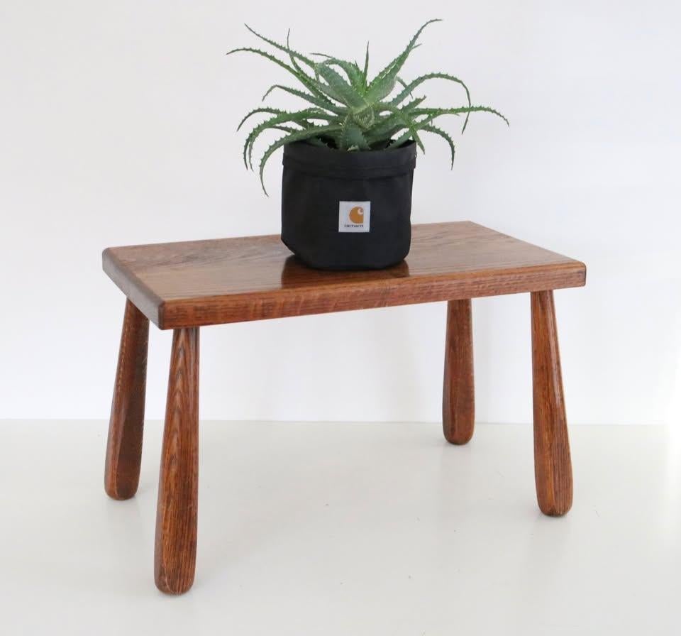 Primitief brutalist bijzettafel - Vintage houten tafeltje, Antiek en Kunst, Ophalen