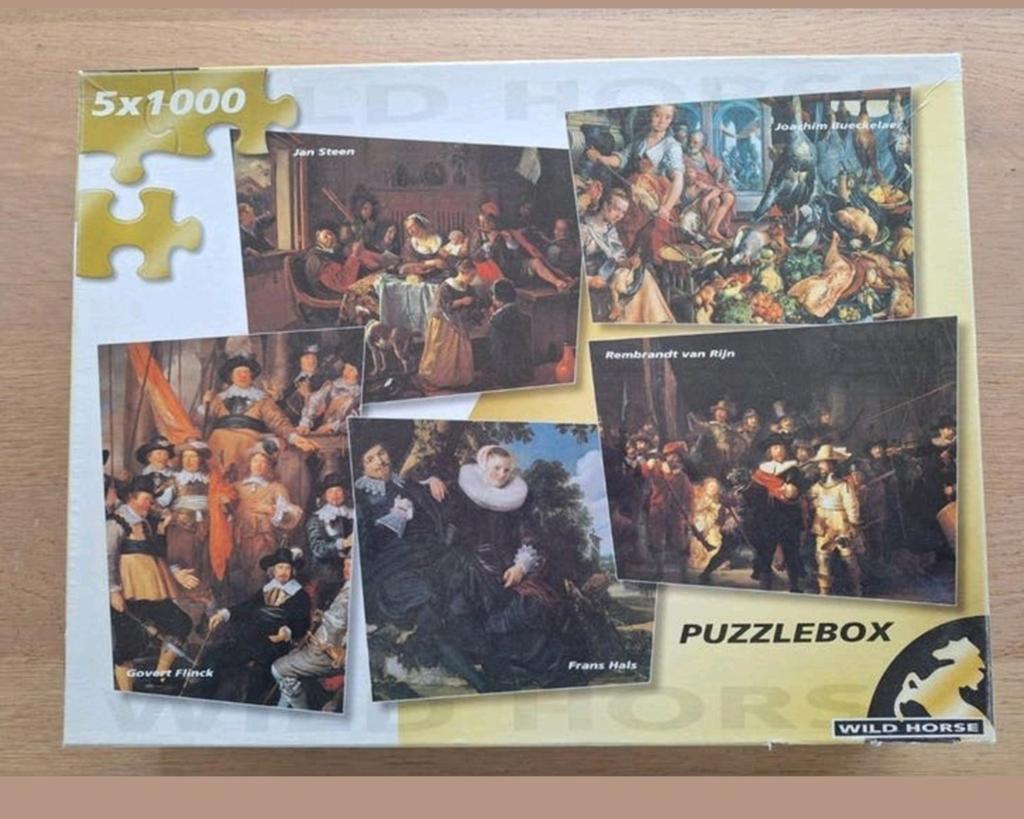 Doos met 5 puzzels van elk 1000 stukjes merk Wild Horse, Hobby en Vrije tijd, Ophalen of Verzenden, 500 t/m 1500 stukjes, Zo goed als nieuw