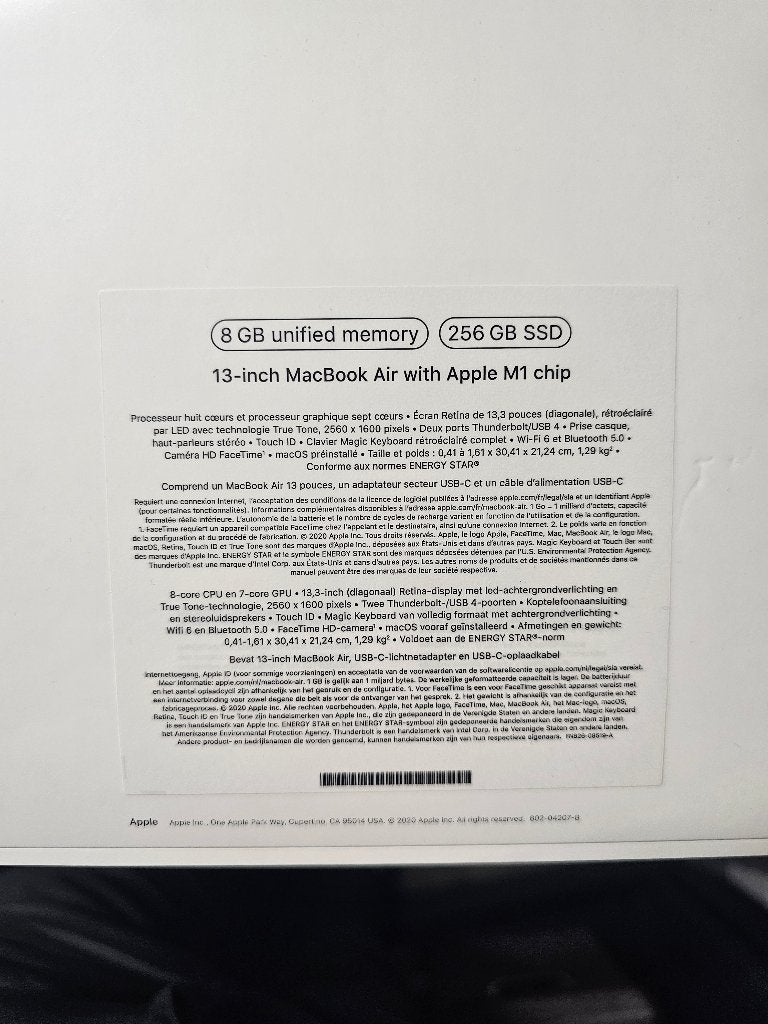 Apple MacBook Air M1 13" 256GB Space Gray NEUF, Neuf, 256 GB, Azerty, 8 GB