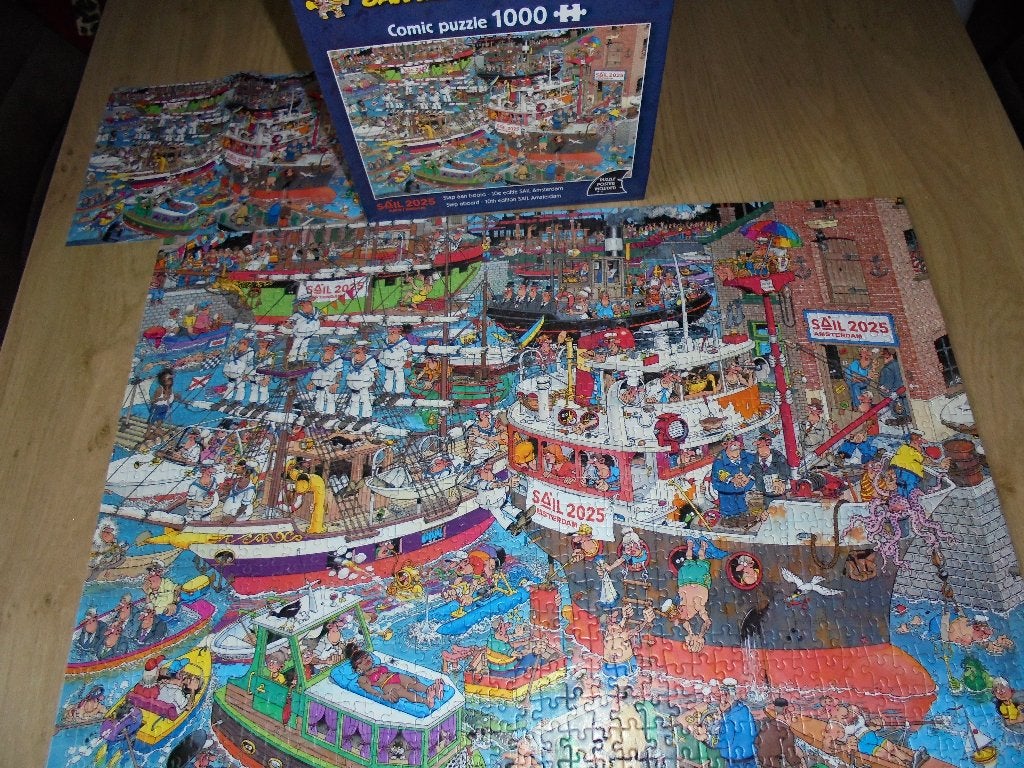 complete jan van haasteren puzzel stap aan boord, Hobby en Vrije tijd, Denksport en Puzzels, Ophalen of Verzenden, 500 t/m 1500 stukjes
