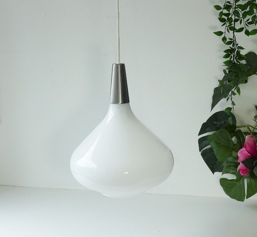 Vintage Hanglamp Ikea Sodak Lamp Opalglas Scandinavisch, Ophalen of Verzenden, Glas