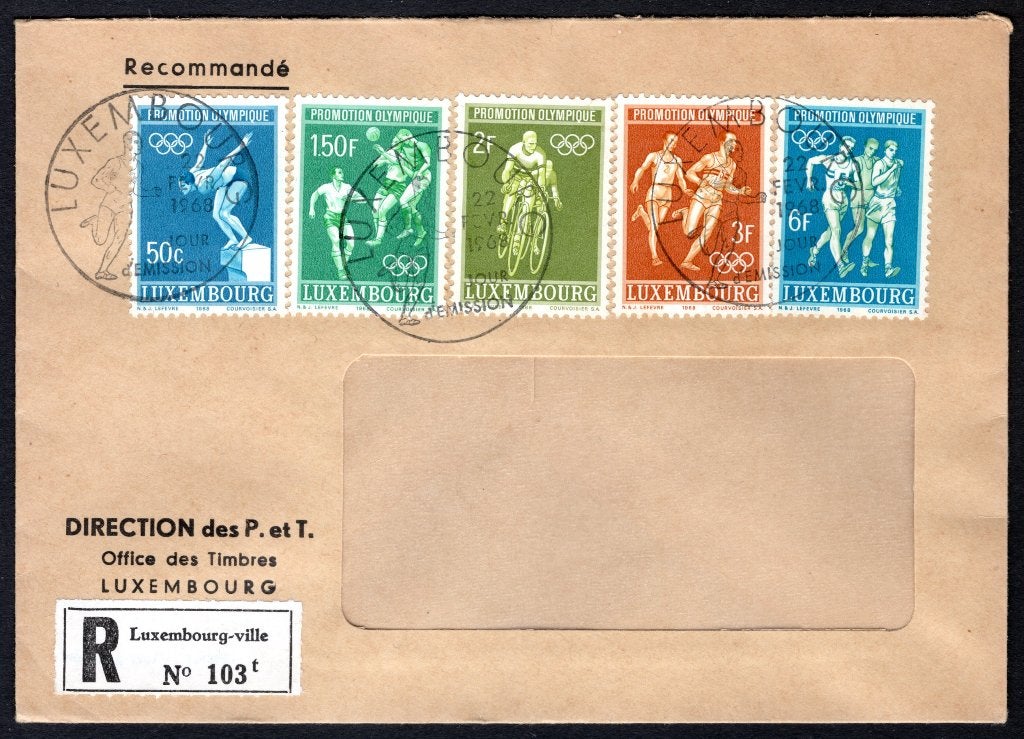 LUXEMBOURG Yt. 716/720 FDC 1968, Envoi, Luxembourg, Affranchi