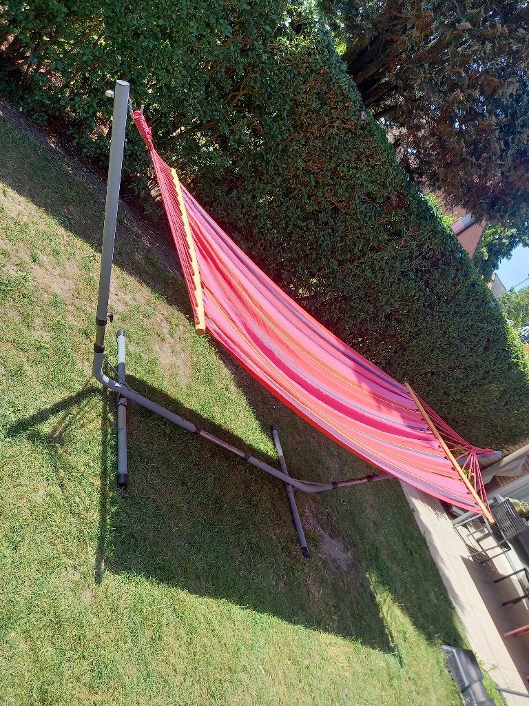 Hangmat met onderstel, Jardin & Terrasse, Hamacs, Enlèvement, Utilisé, Multi-personne, Avec support