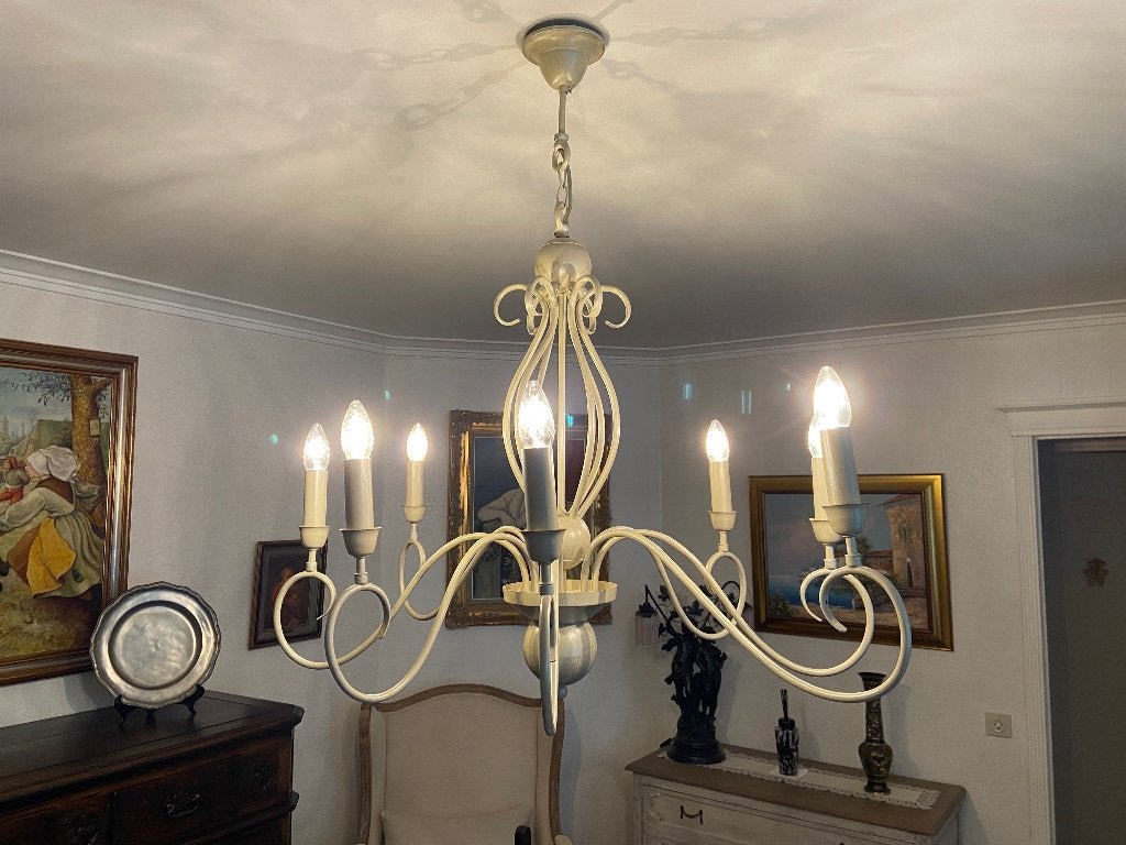 luster met 8 armen, Huis en Inrichting, Lampen | Kroonluchters, Ophalen, Zo goed als nieuw, Kunststof, Antiek