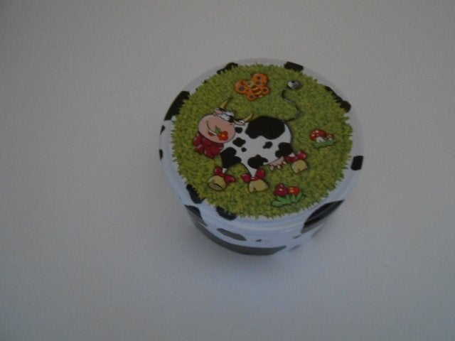 blik - ronde doos met koe diameter 8 cm, Ophalen of Verzenden, Gebruikt, Overige, Overige merken